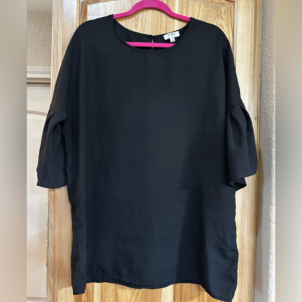 Umgee Black Bell Sleeve Blouse Relaxed Fit
